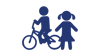 Children on bike and foot icon