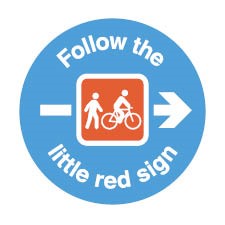 Blue and red 'Follow the little red sign' National Cycle Network icon